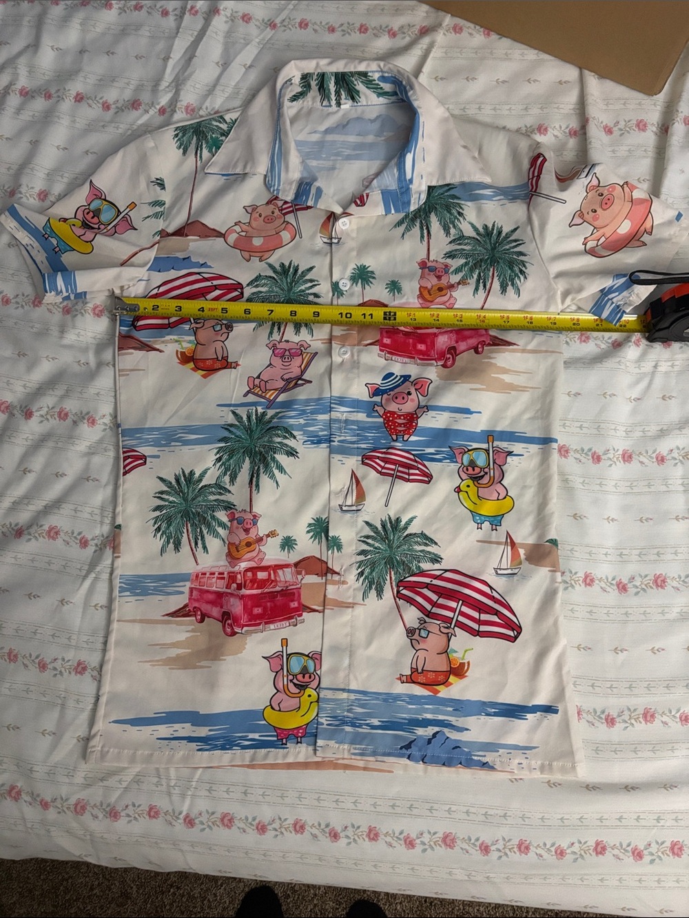 Tropical Piglet Print Button-Up Shirt - White Multicolor